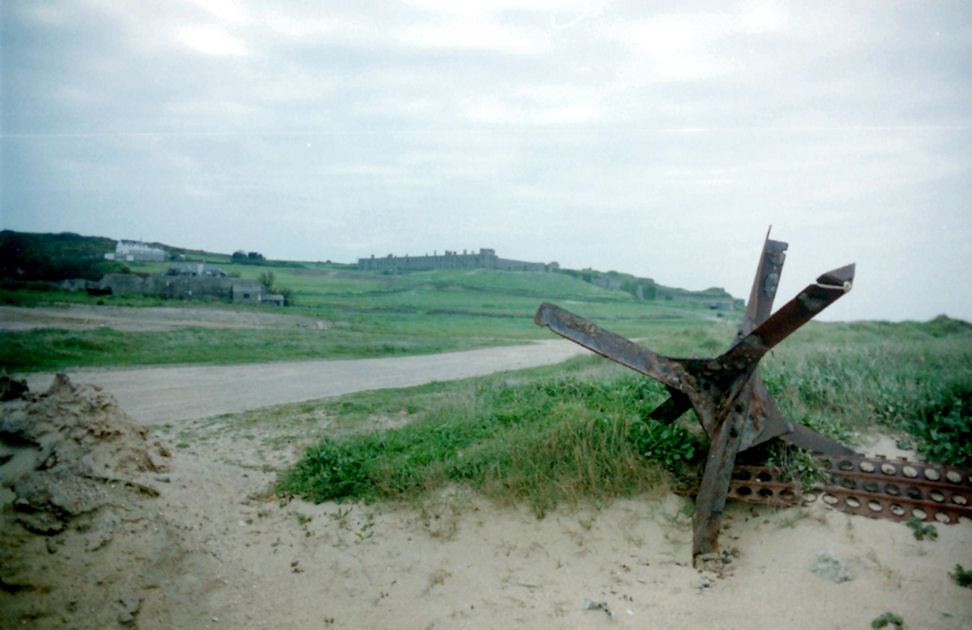 World War II Tank Trap on the Beach at Longy Bay, Alderney, Channel Islands