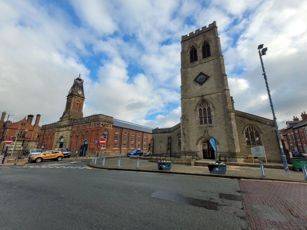 Stalybridge Parish Church and the Civic Hall, Cheshire
