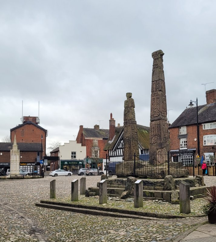 The Saxon Crosses on The Cobbles, Sandbach, Cheshire