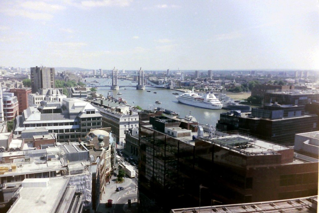 Looking towards Tower Bridge from the Monument, City of London