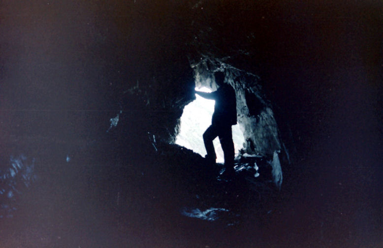 Roy in the mouth of a cave, Lundy Island, Devon