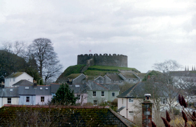 Totnes Castle seen across the town, Devon