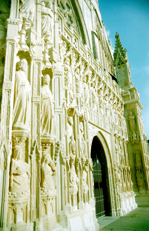 Detail of the front of Exeter Cathedral, Devon