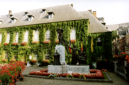 War Memorial Statue outside Hotel de Ville, Dinant, Belgium