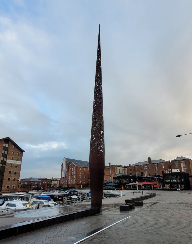 The "Rusty Needle" or Candle by Wolfgang Buttress, Gloucester Docks, Gloucestershire