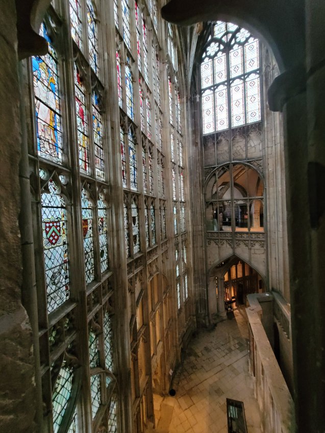 Unusual Perspective on Stained Glass, Gloucester Cathedral, Gloucestershire