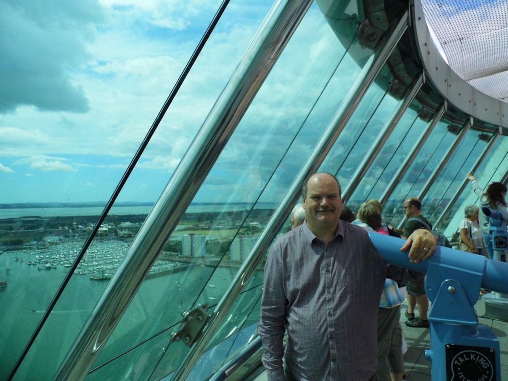 Andrew on the top floor of the Spinnaker Tower, Portsmouth, Hampshire