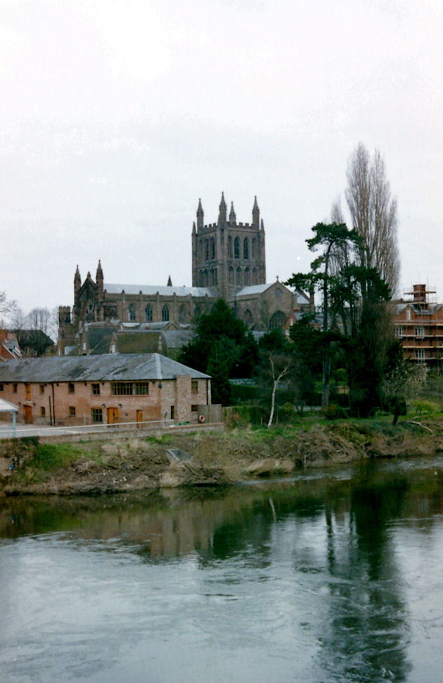 Hereford Cathedral reflected in the Severn, Herefordshire