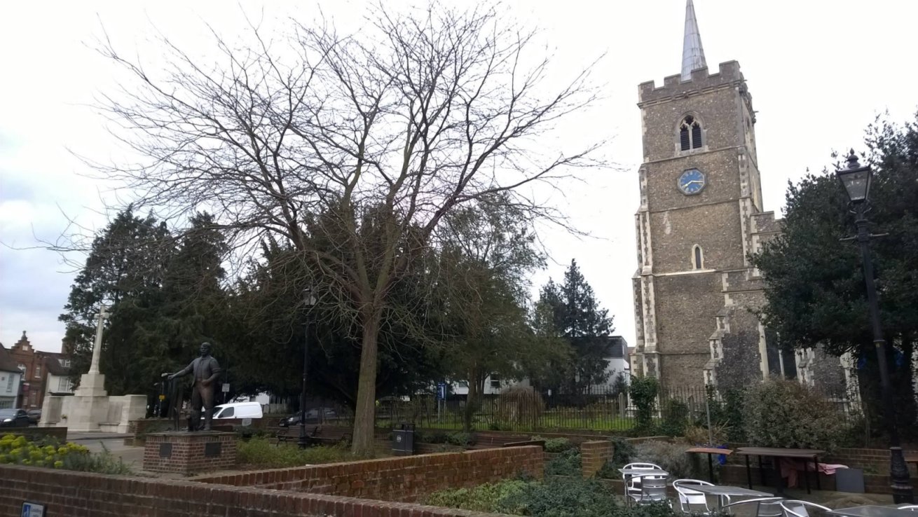 Ware Church and The Maltmaker Statue, Ware, Hertfordshire