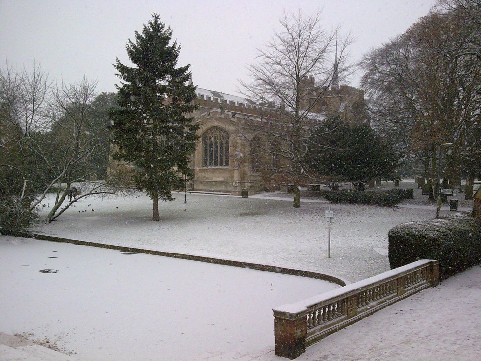 Falling Snow over the River Hiz, Hitchin, Hertfordshire