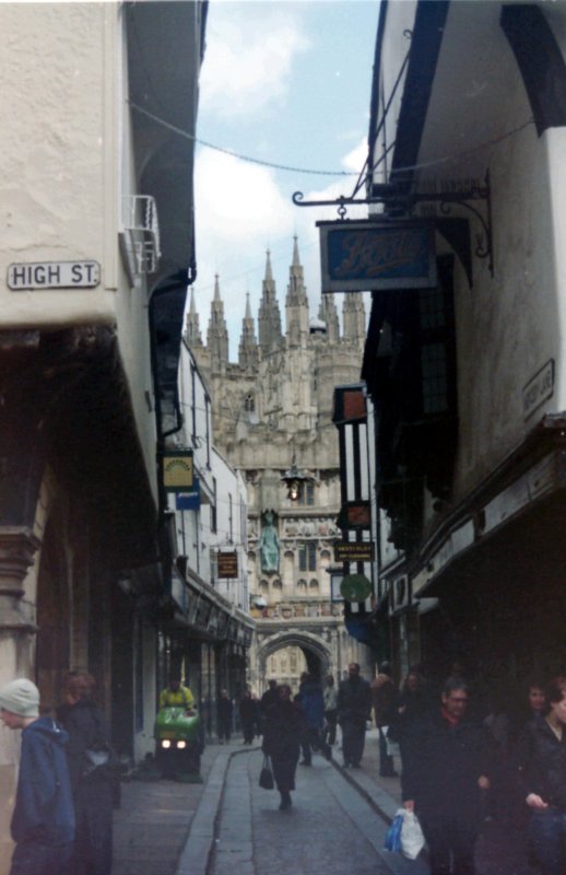 Canterbury Cathedral peeking through old buildings, Kent