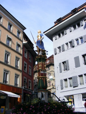 Statue in Lausanne's newer part of town, Switzerland