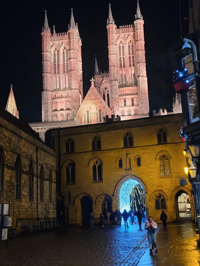 Lincoln Cathedral lit Gold for Christmas, Lincolnshire