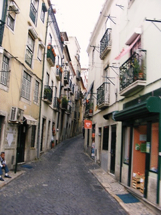 Typical Alfama Street, Lisbon, Portugal