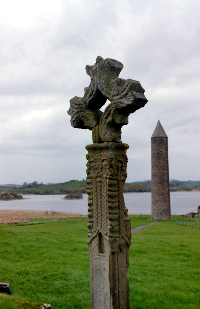 Celtic Cross and Round Tower, Devenish Island, County Fermanagh, Northern Ireland