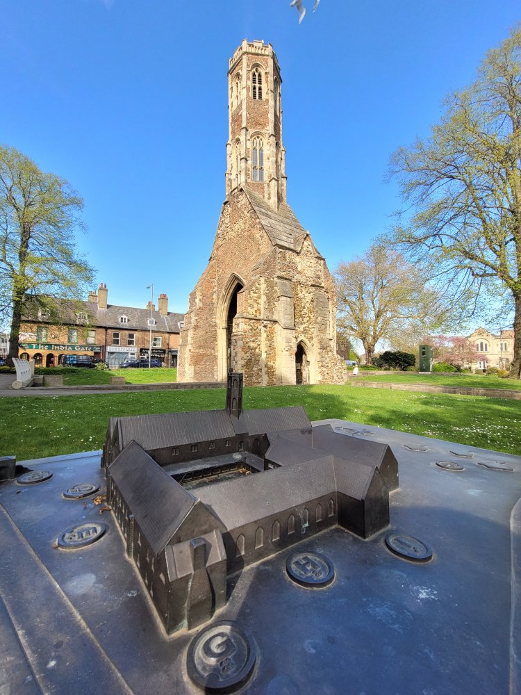 Greyfriars Tower with the model of the original Abbey, King's Lynn, Norfolk