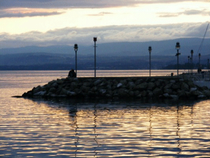 Sunset over Ouchy Harbour, Switzerland