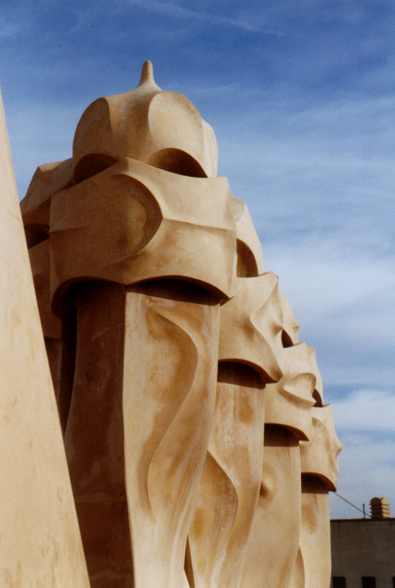 Detail of Chimney Stacks on La Pedrera, Barcelona, Spain