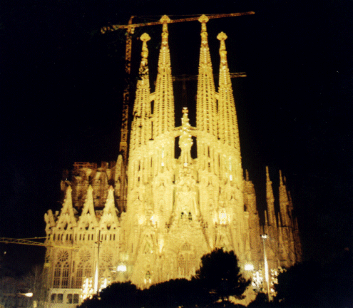 La Sagrada Familia Floodlit, Barcelona, Spain