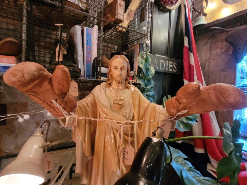 Jesus in Boxing Gloves! Southan Antiques Centre, Staffordshire