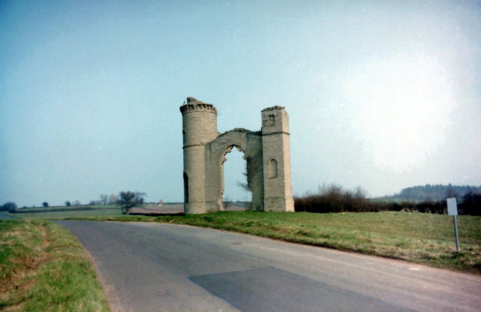 Dunstall Castle standing all on its own on Dunstall Common, Worcestershire