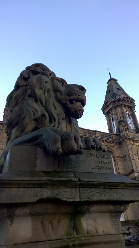 Lion Statue outside Victoria Hall, Saltaire, West Riding of Yorkshire