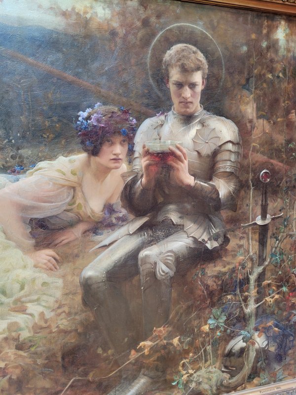 Detail of The Temptation of Sir Percival by Arthur Hacker, Leeds Art Gallery, West Riding of Yorkshire