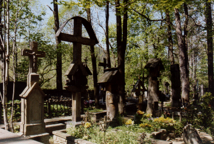 Wooden "gravestones" in Zakopane, Poland